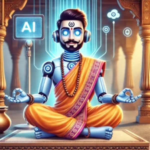 A-cartoon-style-AI-Hindu-pandit-with-a-blend-of-traditional-and-modern-elements.-The-pandit-wears-traditional-Hindu-attire-such-as-a-dhoti-a-saffron
